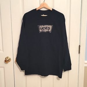 Vintage 1990's Levi's Long Sleeve T-Shirt Navy Blue Made in Mexico (Large)